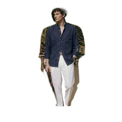 Camisa de lino hombre color azul marino