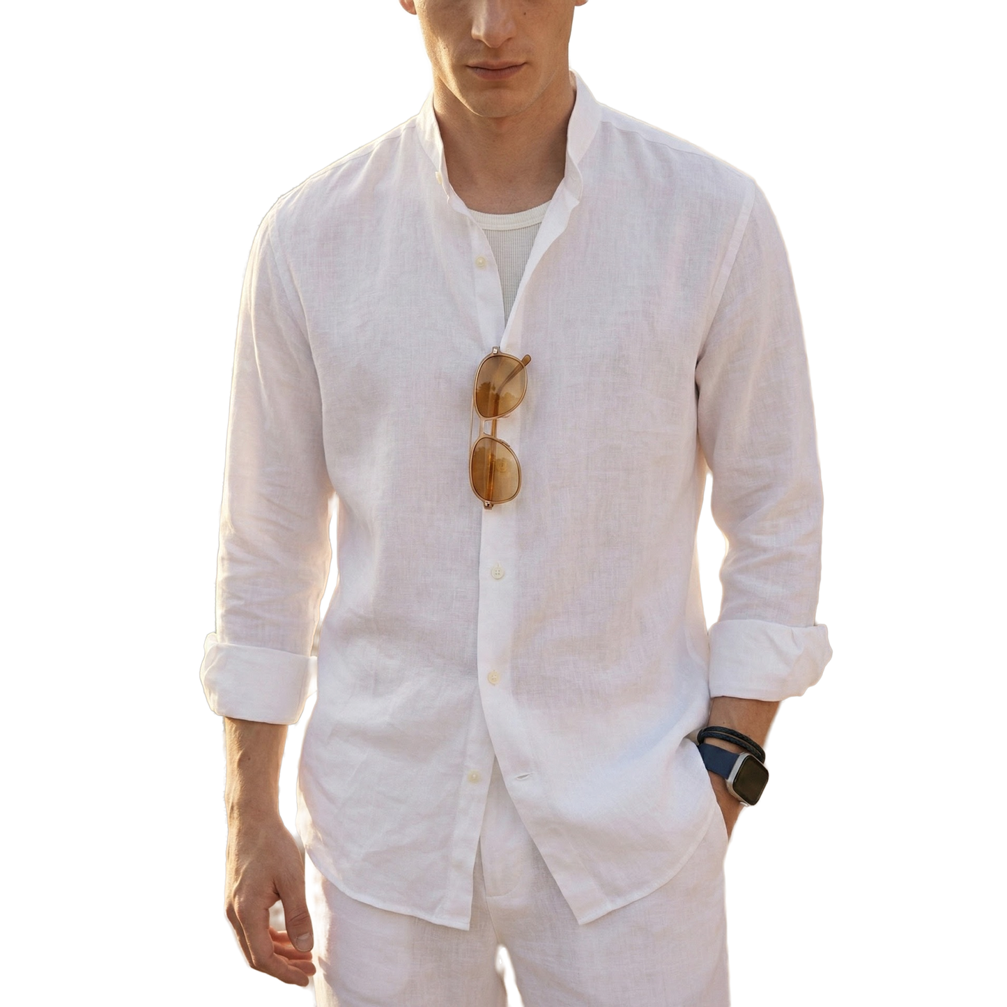 Camisa de lino hombre color blanco