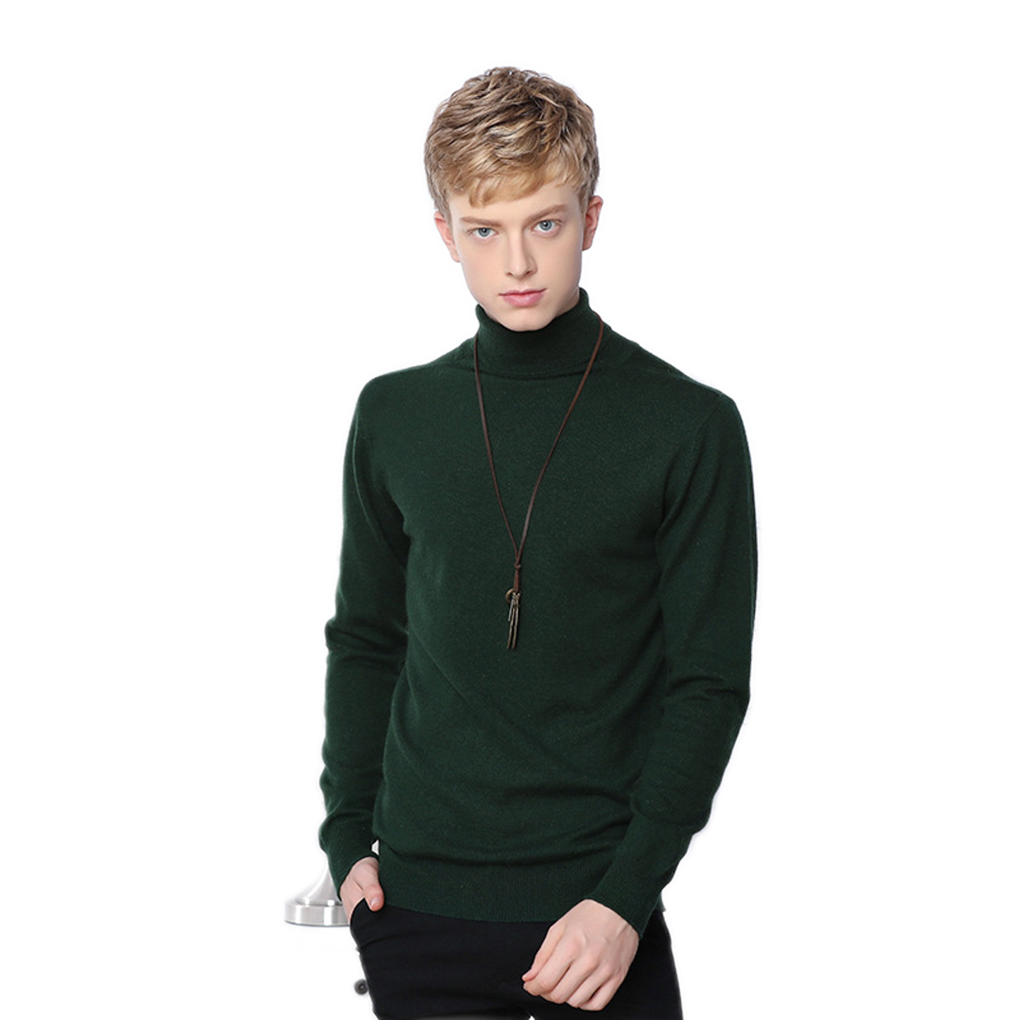 Sweater de cashmere hombre color verde oscuro