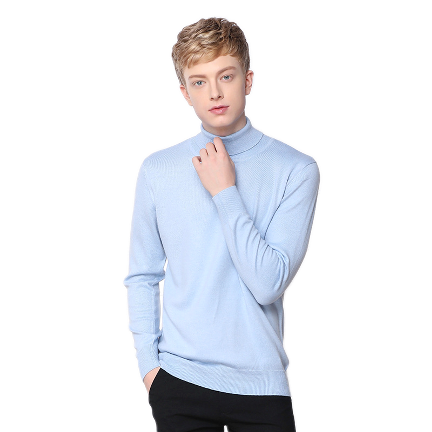 Sweater de cashmere hombre color celeste