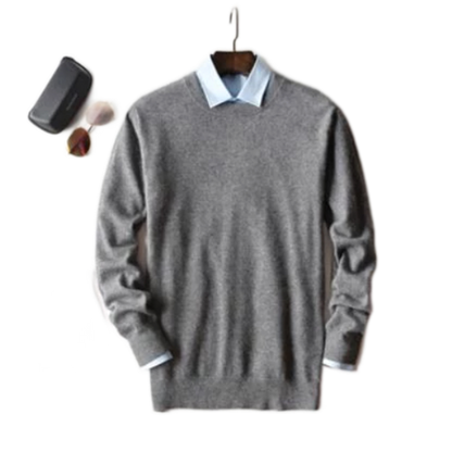 Sweater de cashmere hombre color gris oscuro, cuello redondo