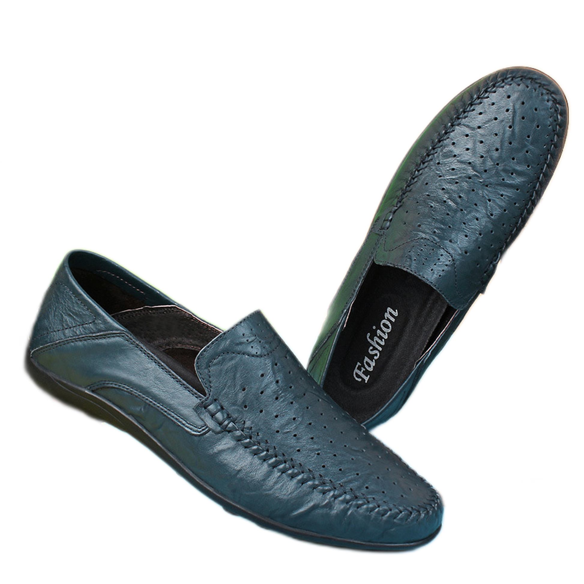Mocasín de cuero hombre color azul, transpirable