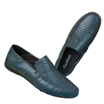 Mocasín de cuero hombre color azul, transpirable