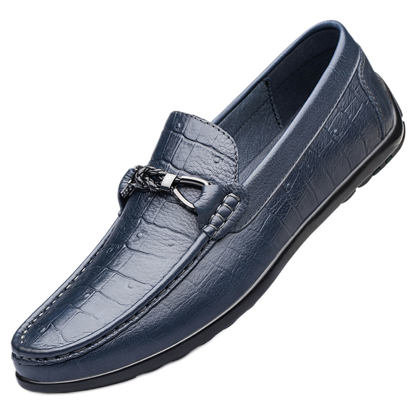 Mocasín de cuero hombre color azul