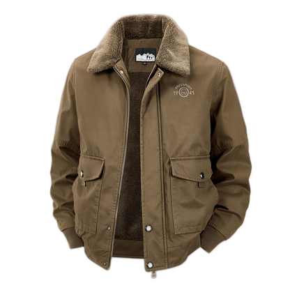 Chaqueta de algodón hombre color café, con bolsillo