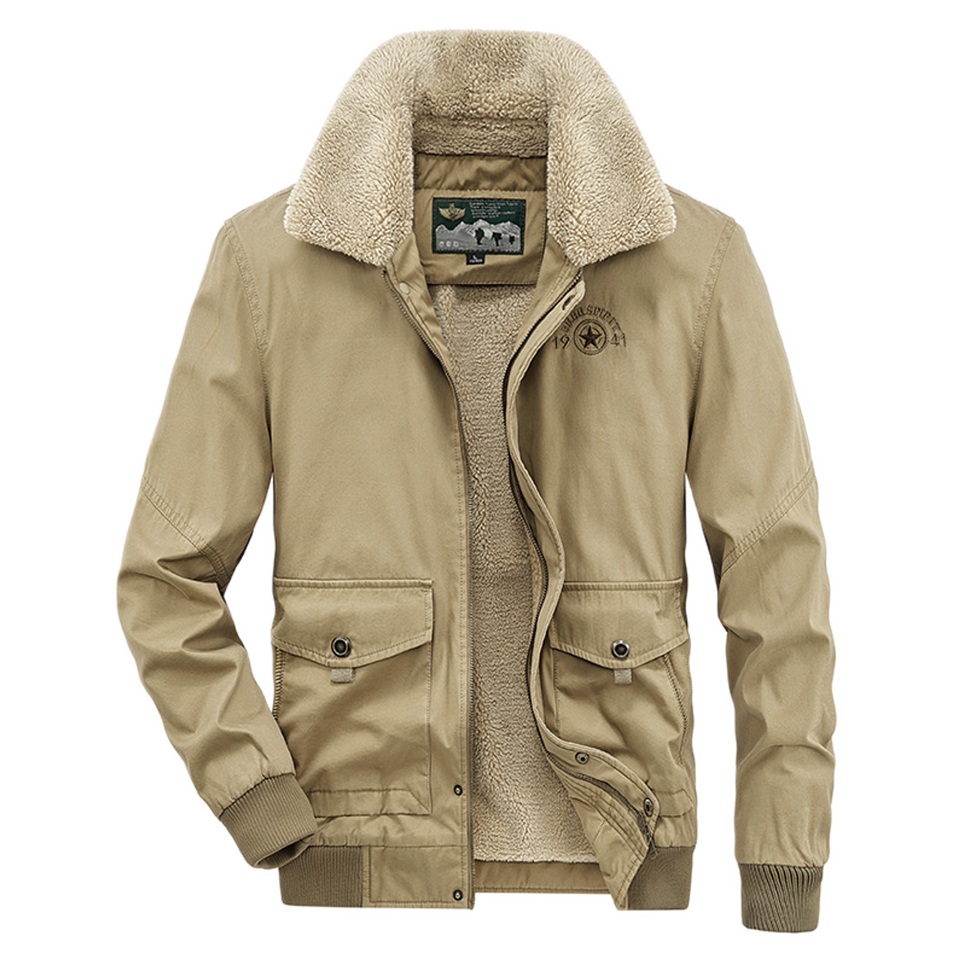 Chaqueta de algodón hombre color caqui, con bolsillo