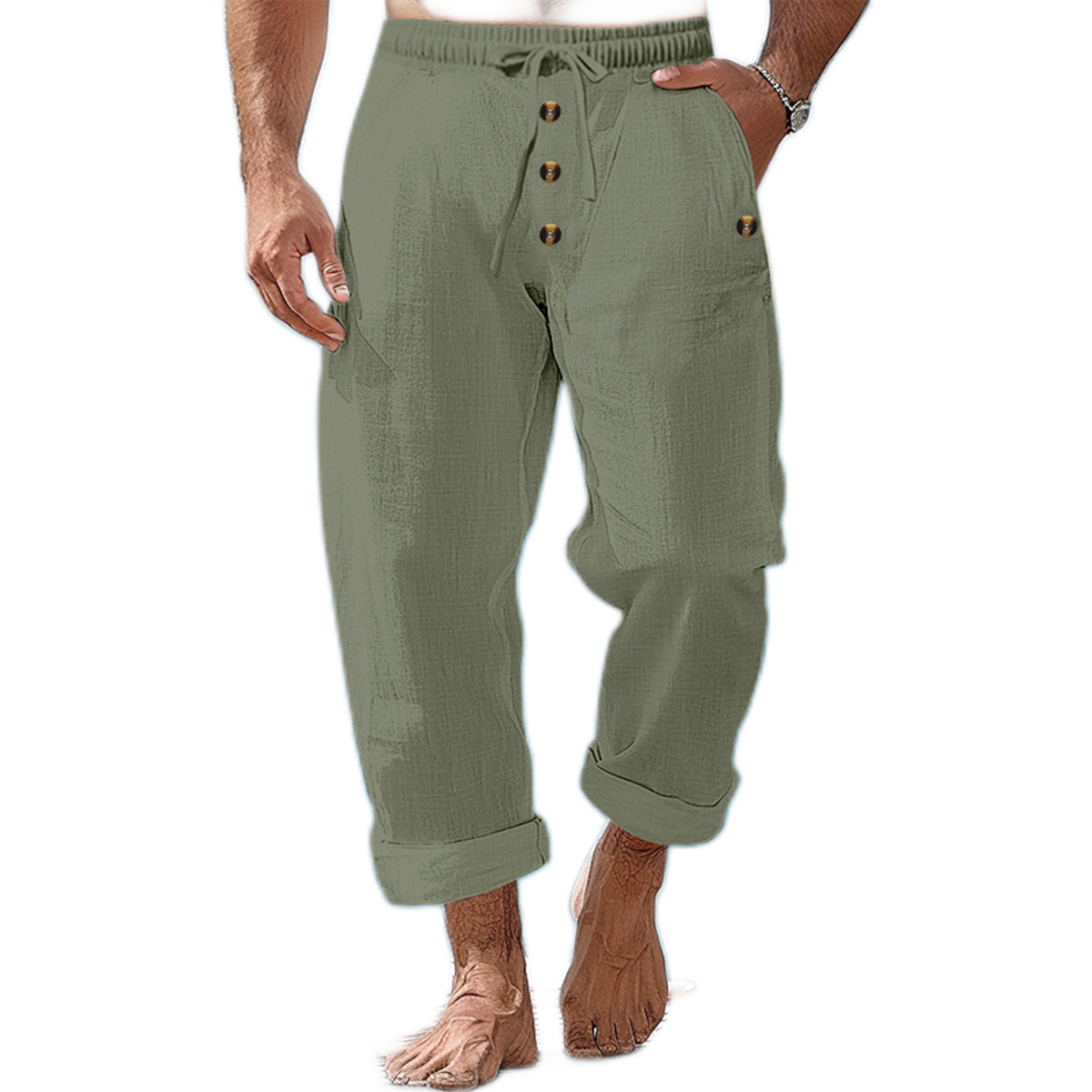 Pantalón de lino hombre color verde militar