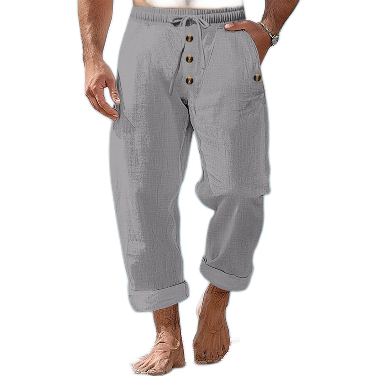 Pantalón de lino hombre color gris