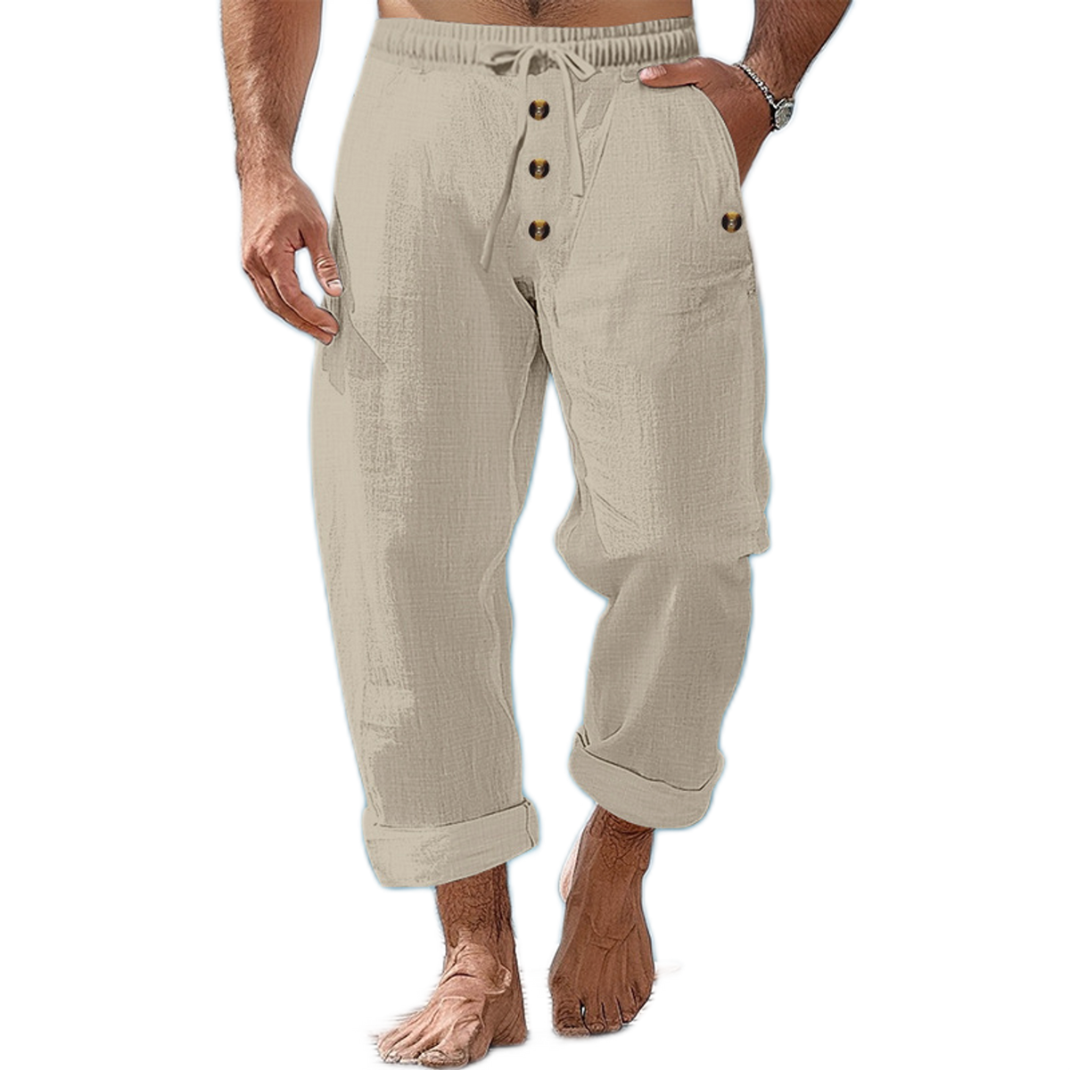 Pantalón de lino color caqui