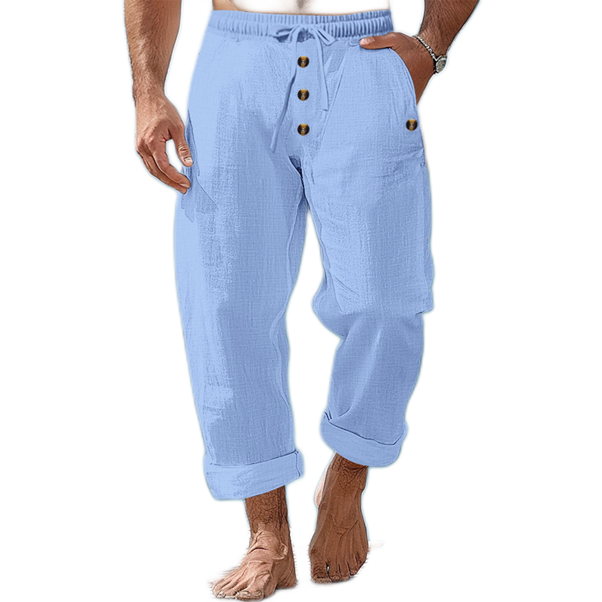 Pantalón de lino hombre color celeste