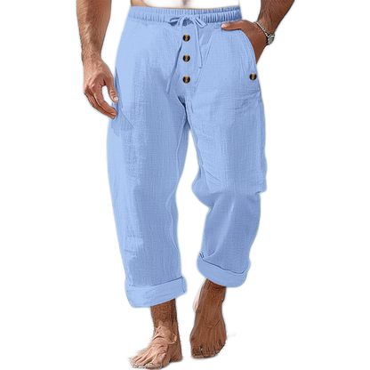 Pantalón de lino hombre color celeste