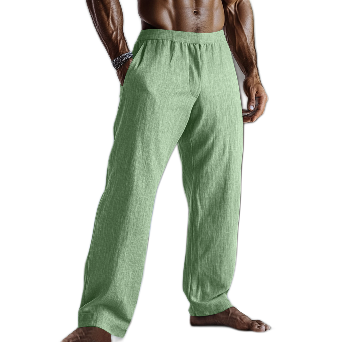 Pantalón de algodón hombre color verde menta, con bolsillo