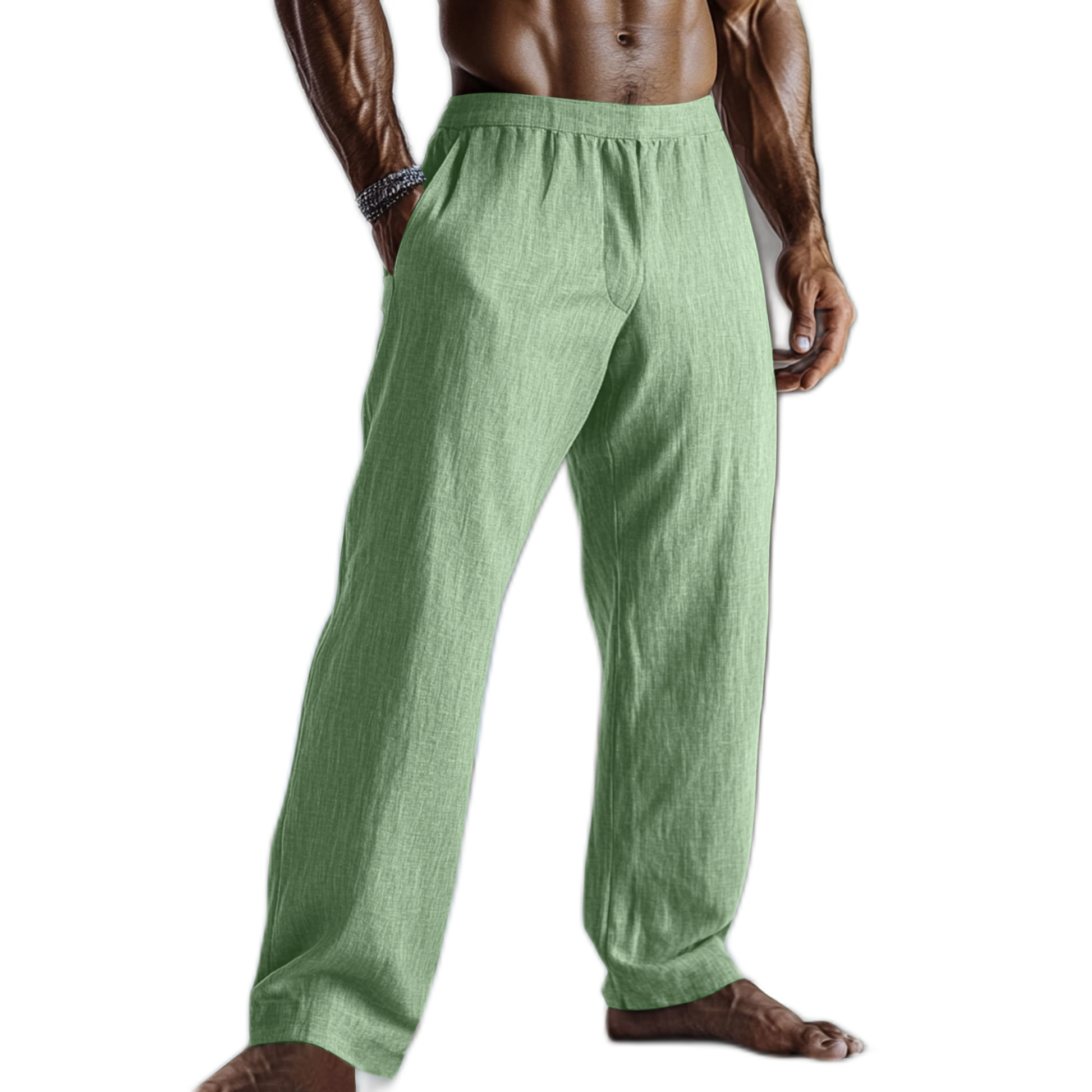 Pantalón de algodón hombre color verde menta, con bolsillo