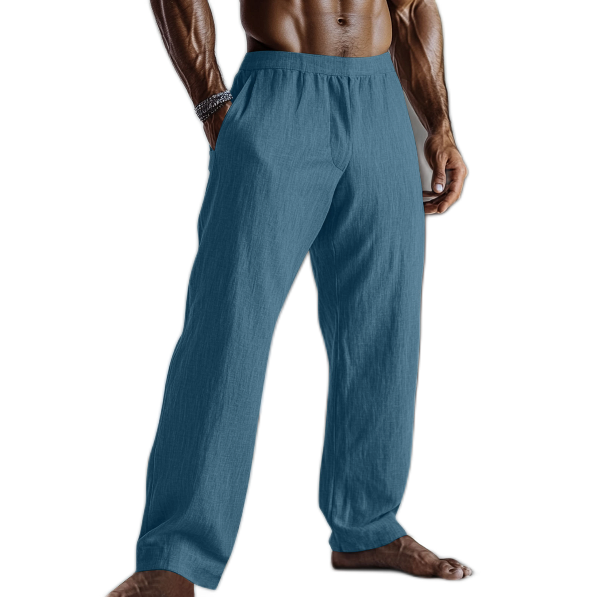 Pantalón de algodón hombre color azul pavo real, con bolsillo