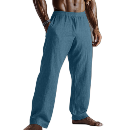 Pantalón de algodón hombre color azul pavo real, con bolsillo