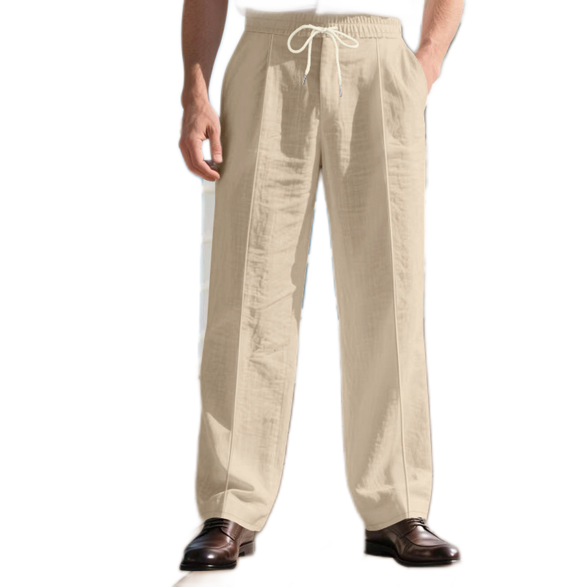 Pantalón de lino hombre color caqui
