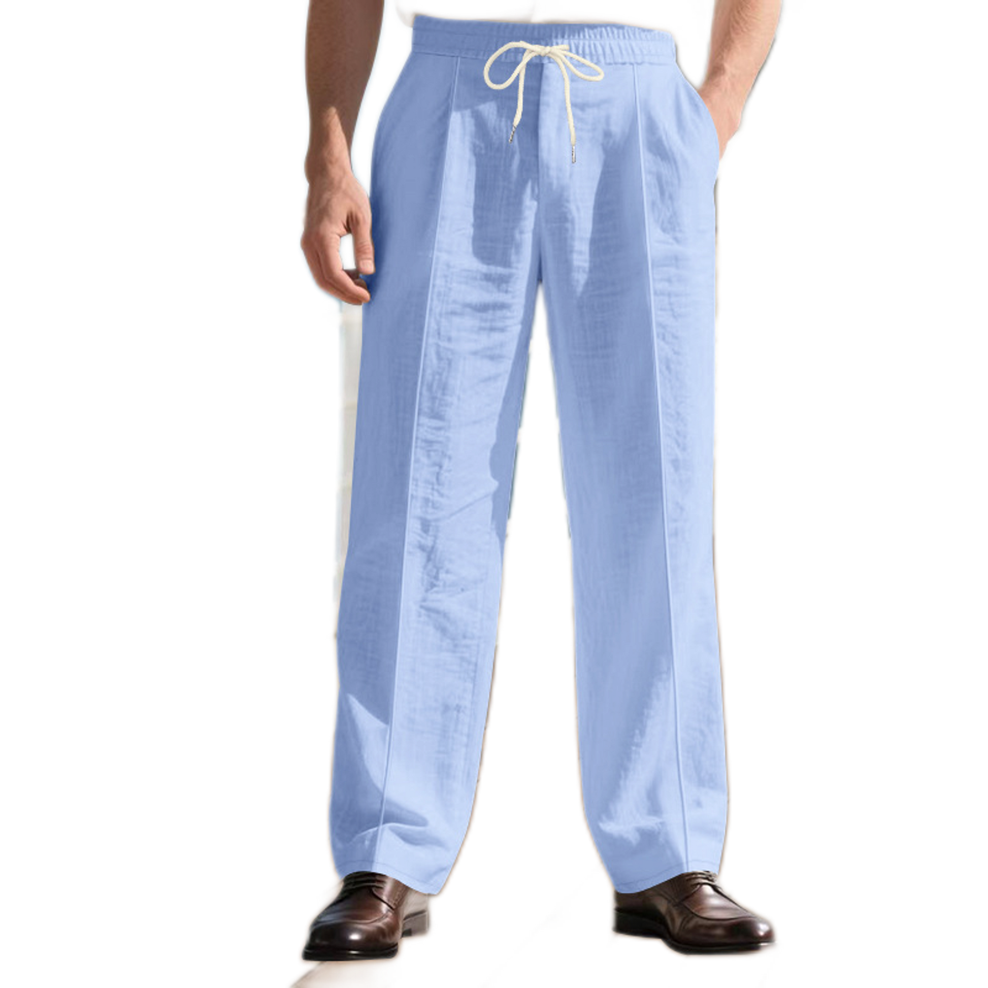 Pantalón de lino hombre color celeste