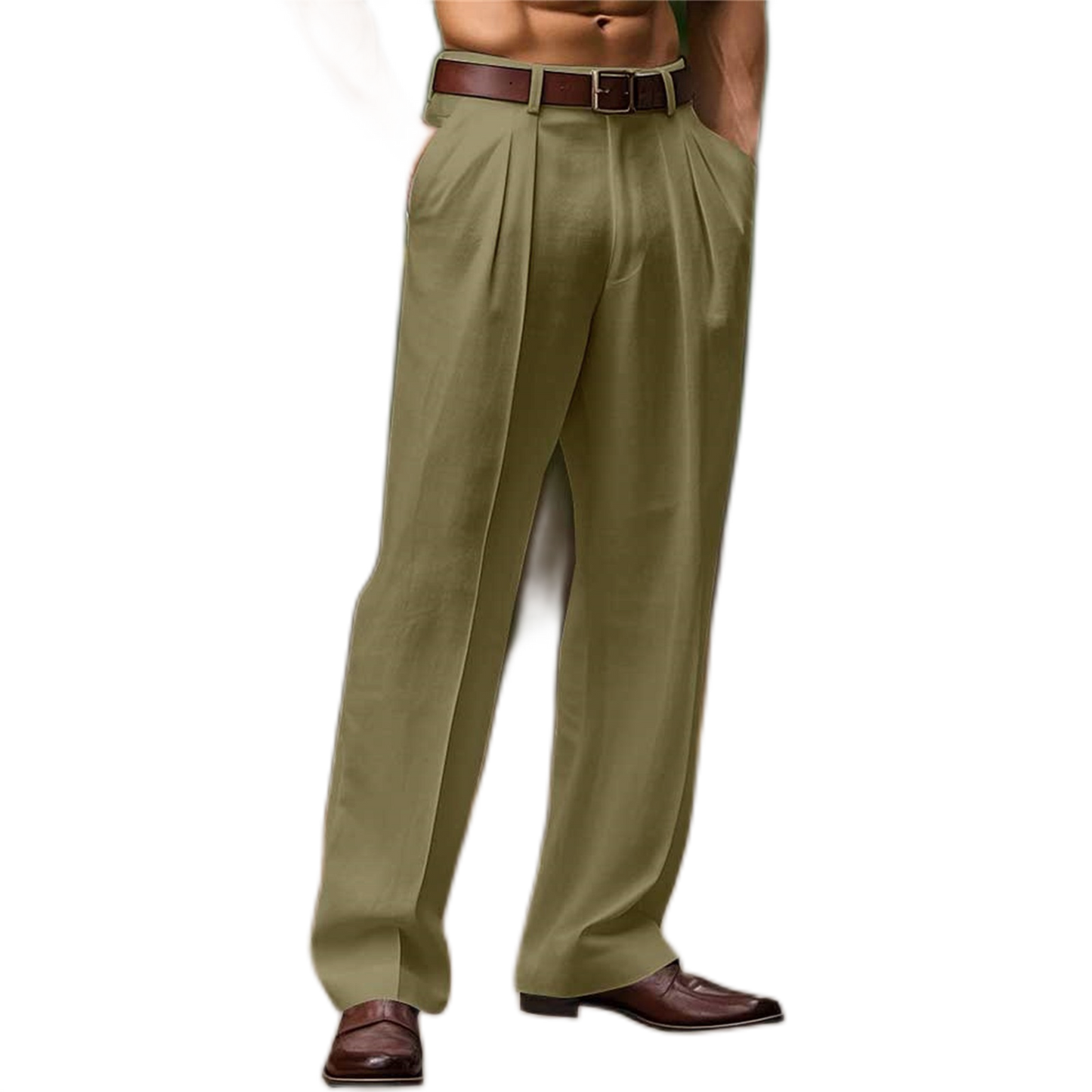 Pantalón de algodón hombre color verde oliva, con bolsillo