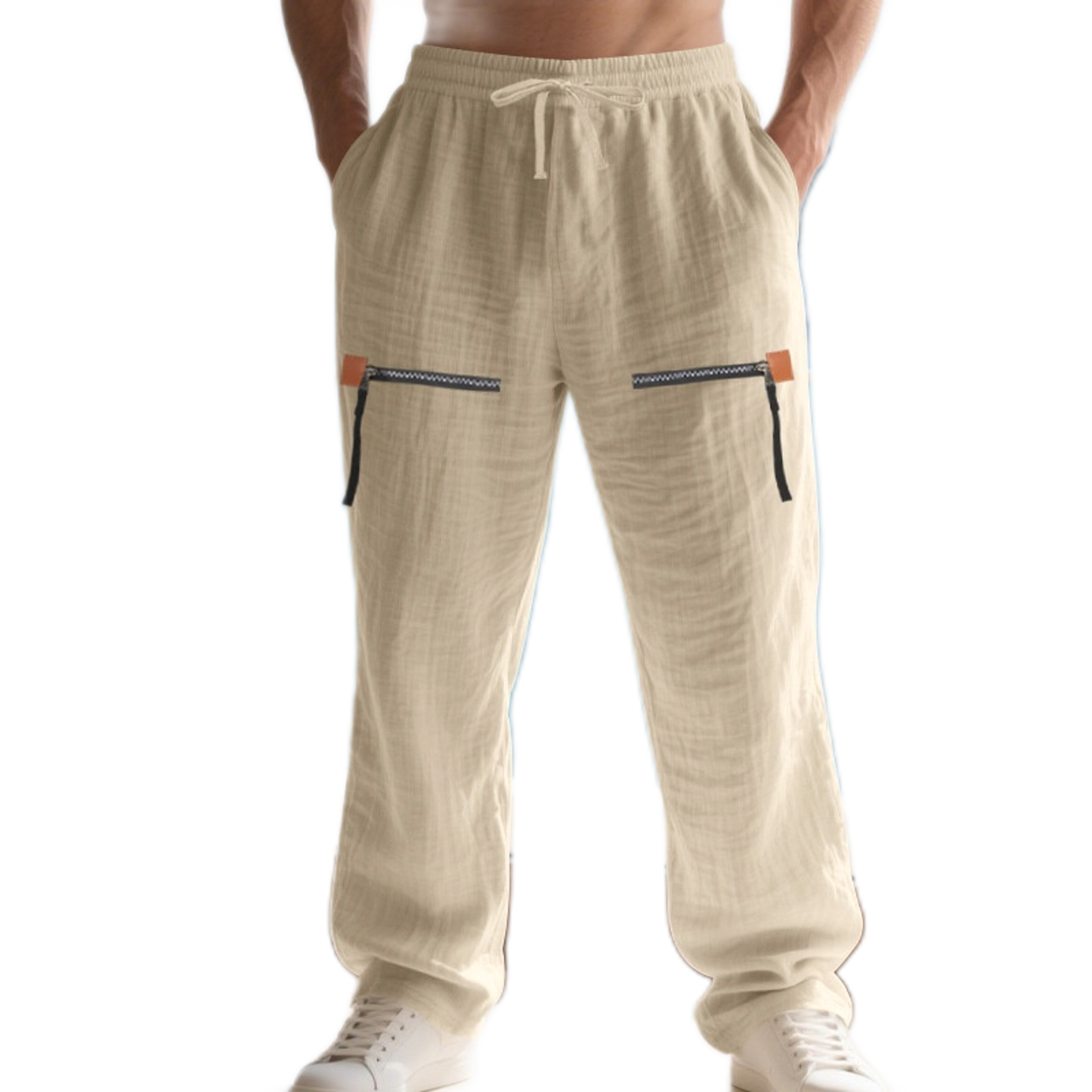 Pantalón de lino hombre color caqui claro