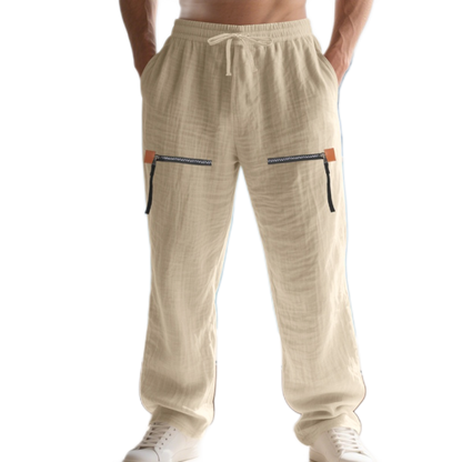 Pantalón de lino hombre color caqui claro
