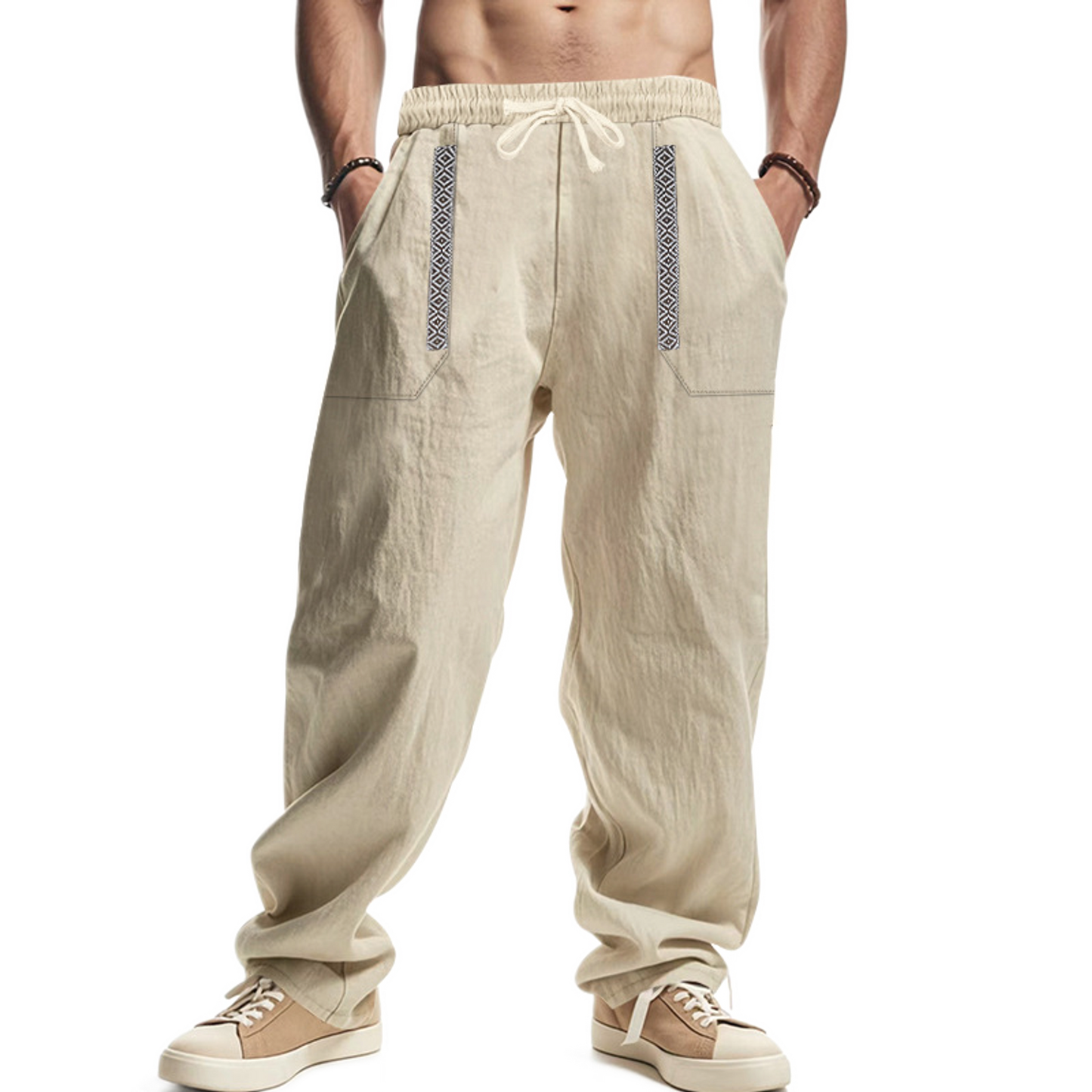 Pantalón de lino hombre color caqui