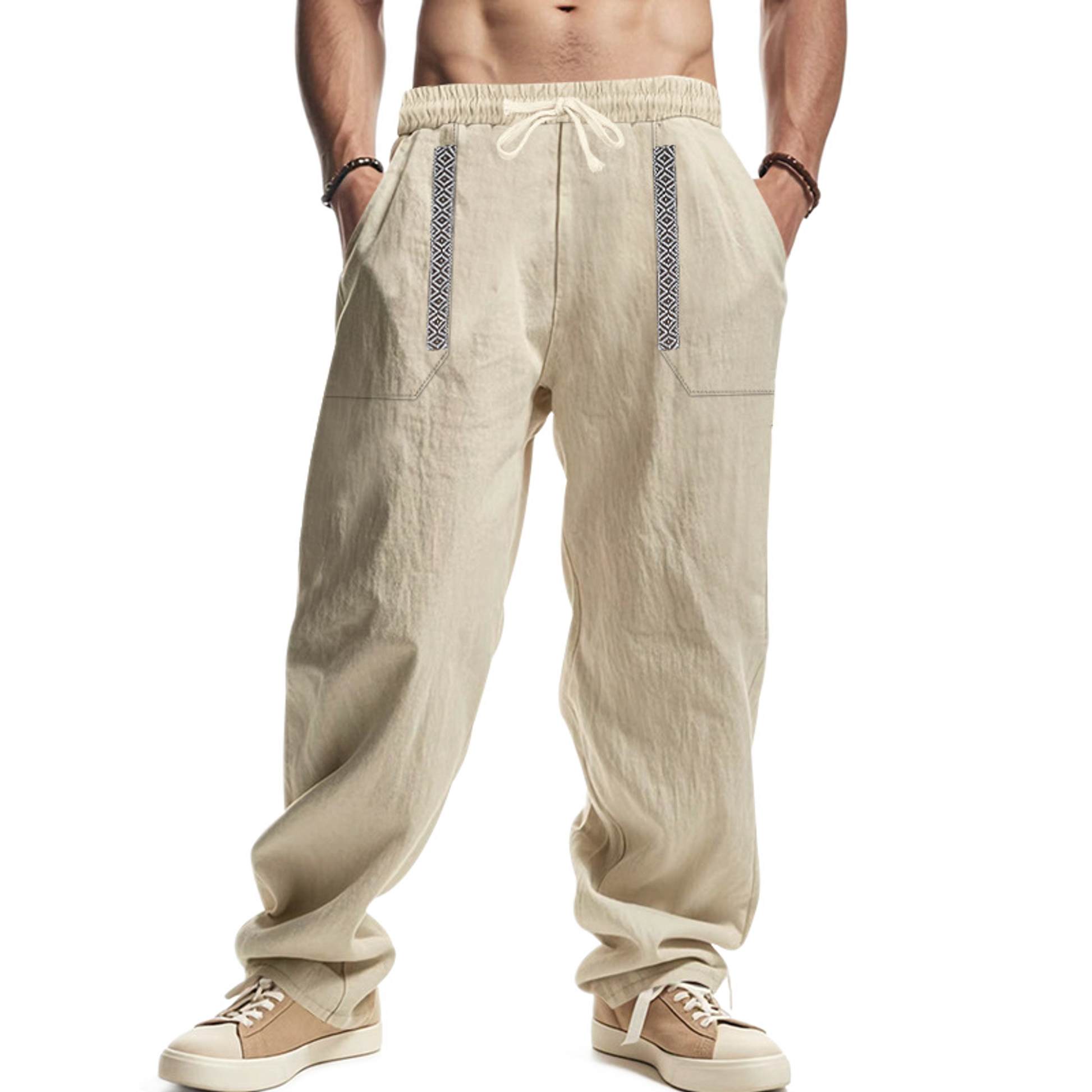 Pantalón de lino hombre color caqui