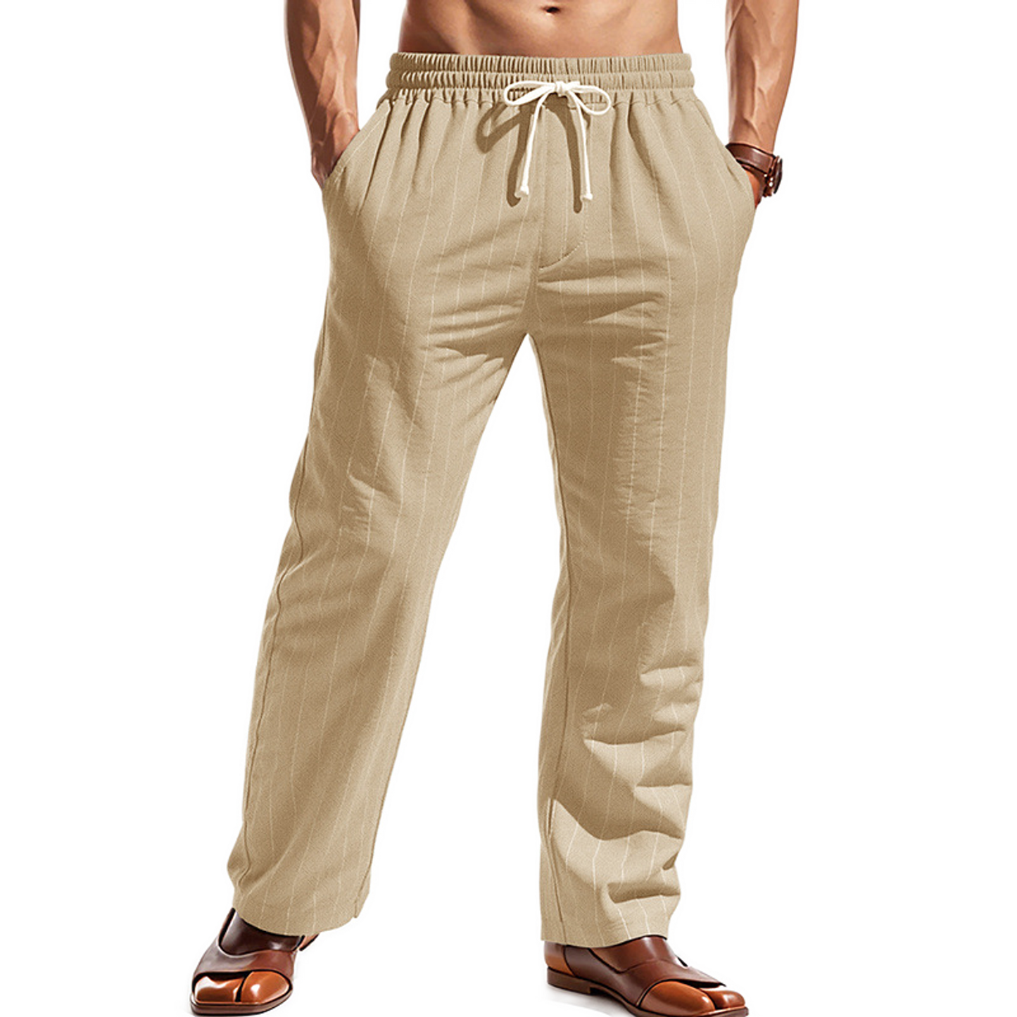 Pantalón de lino hombre color caqui