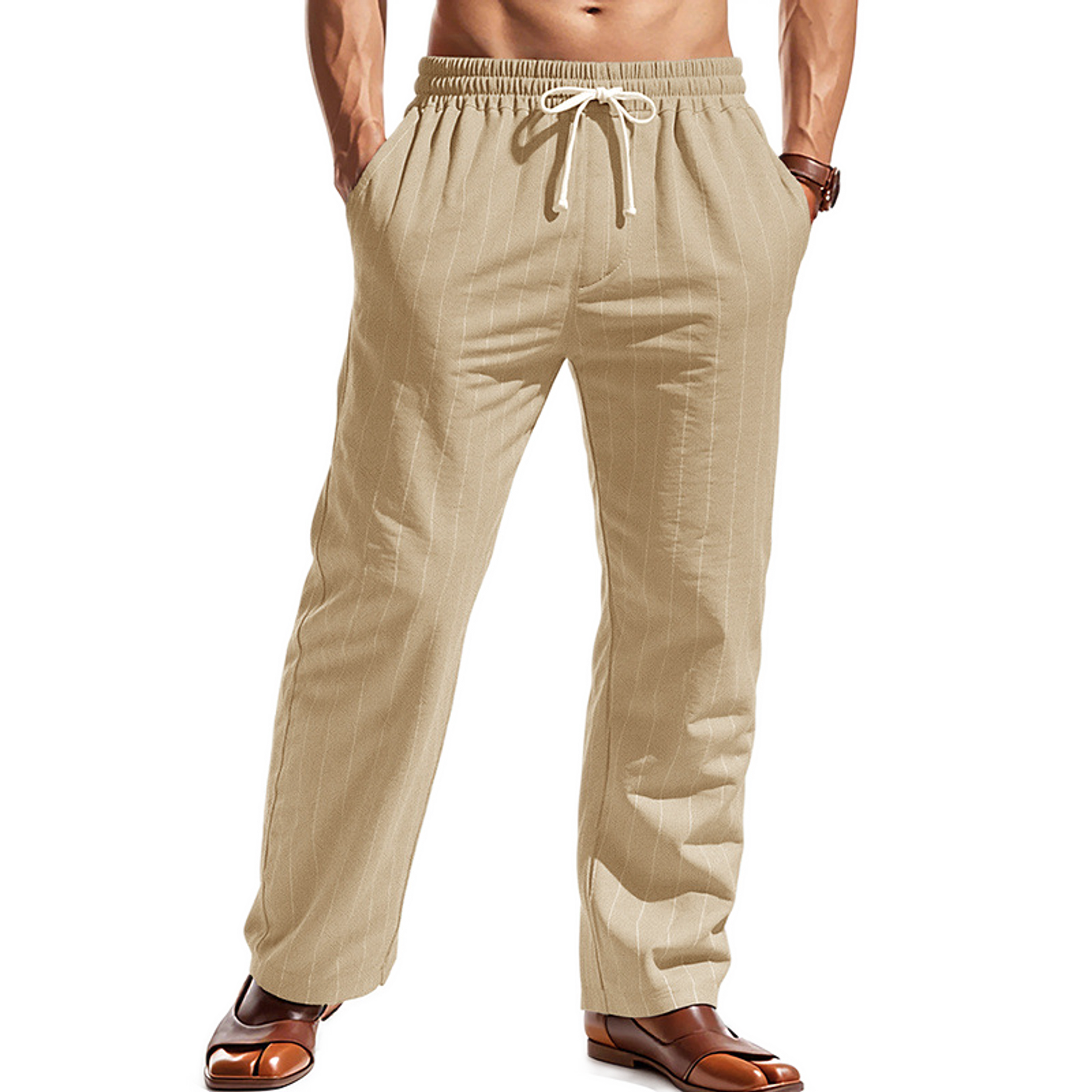 Pantalón de lino hombre color caqui