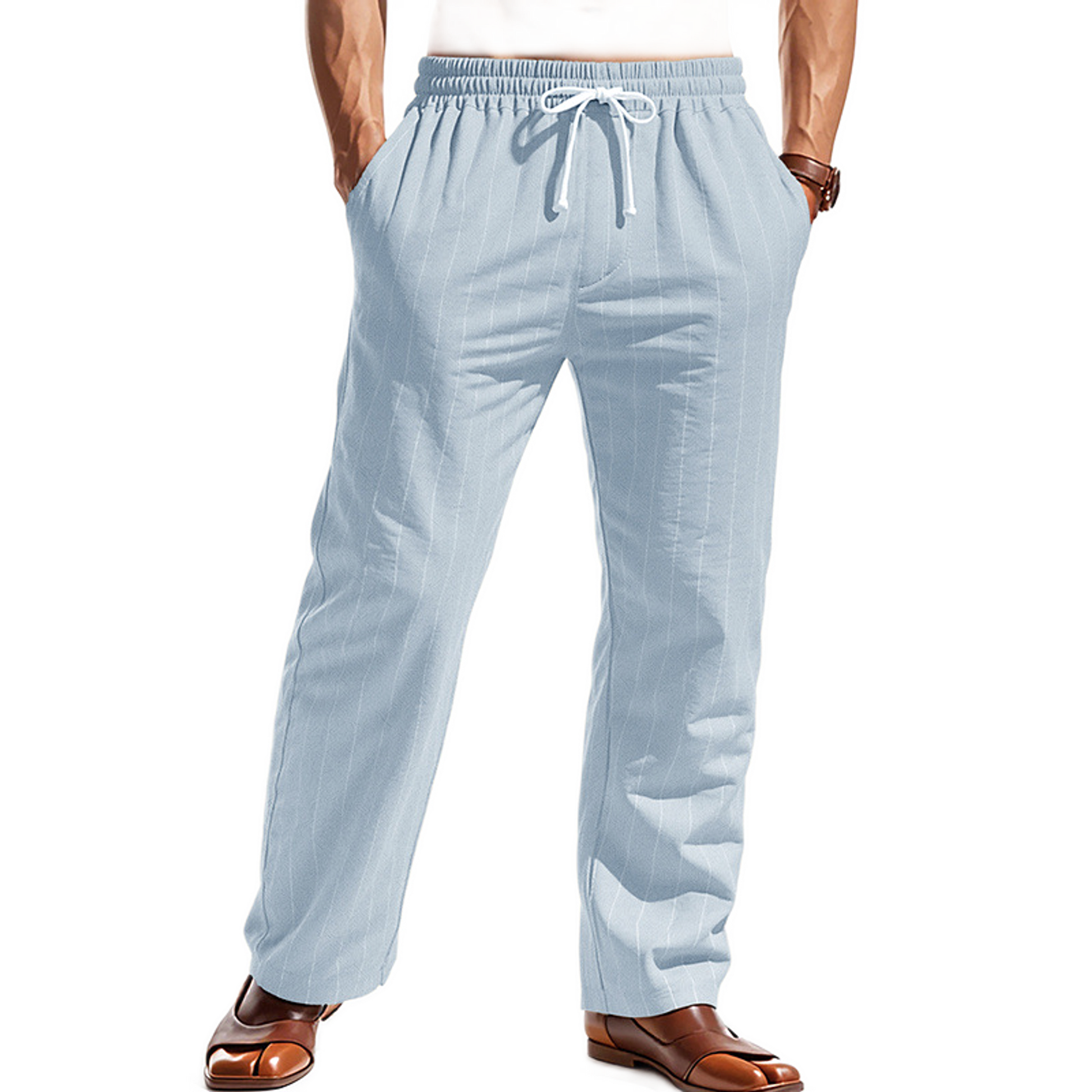Pantalón de lino hombre color celeste
