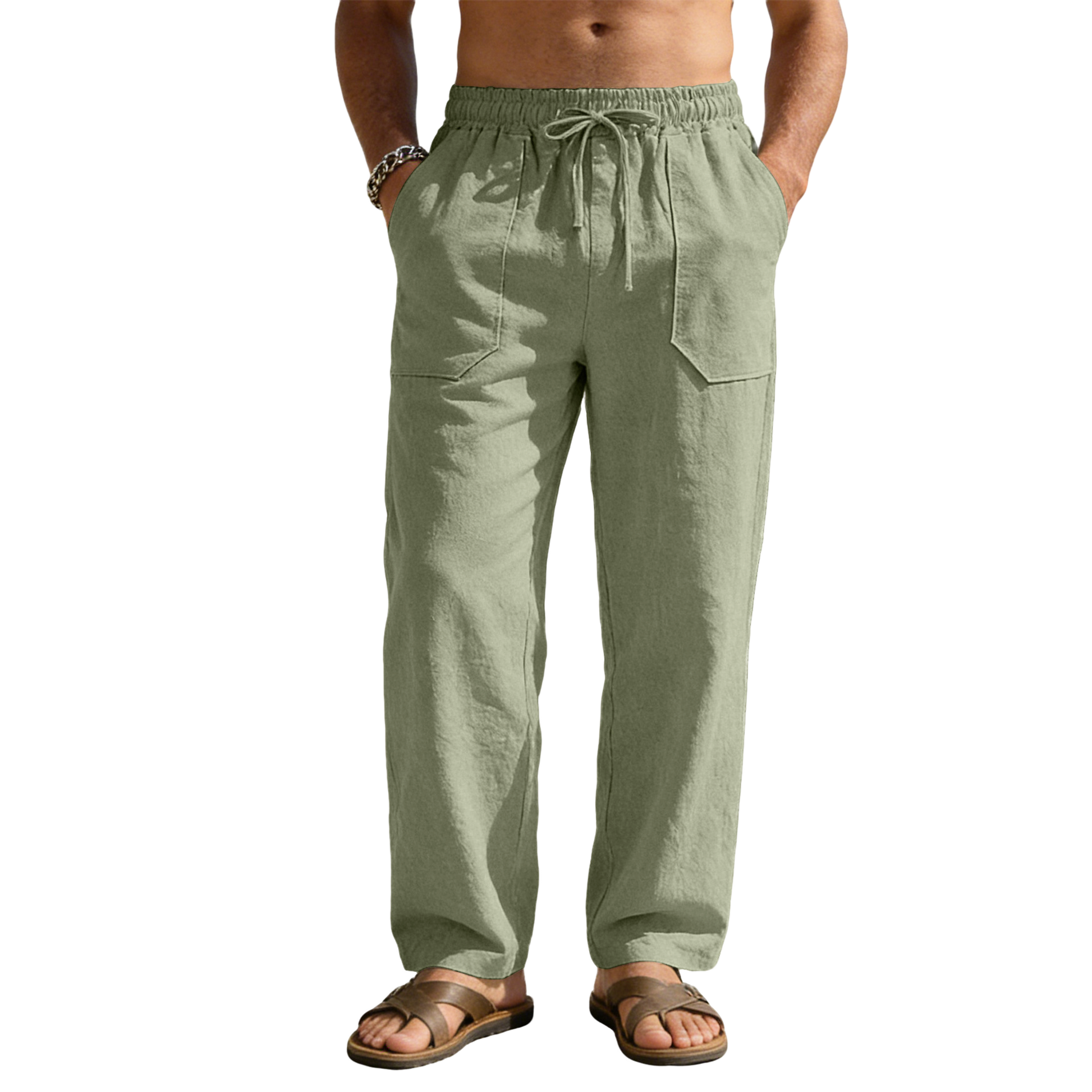 Pantalón de lino hombre color verde militar