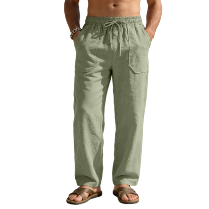 Pantalón de lino hombre color verde militar