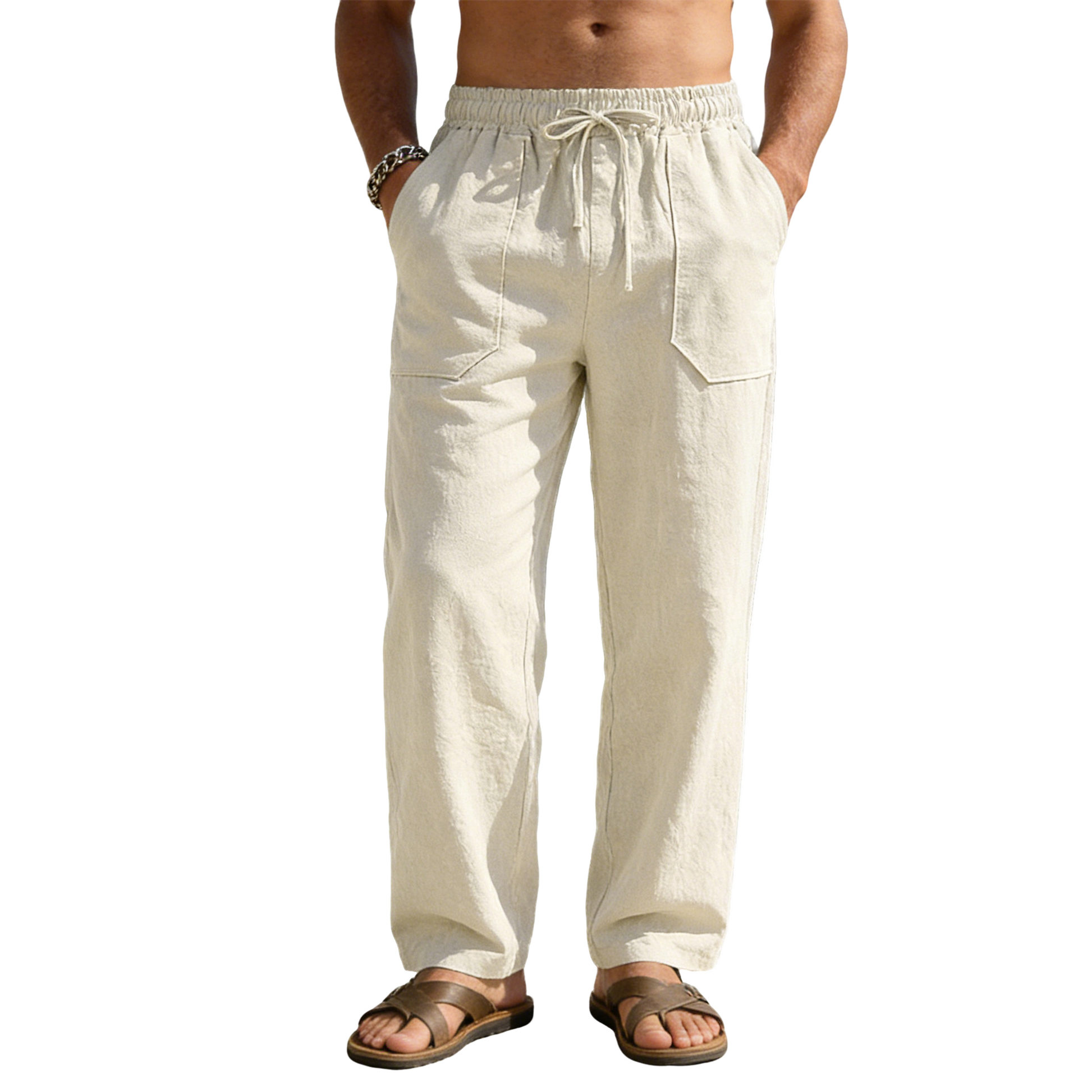 Pantalón de lino hombre color beige