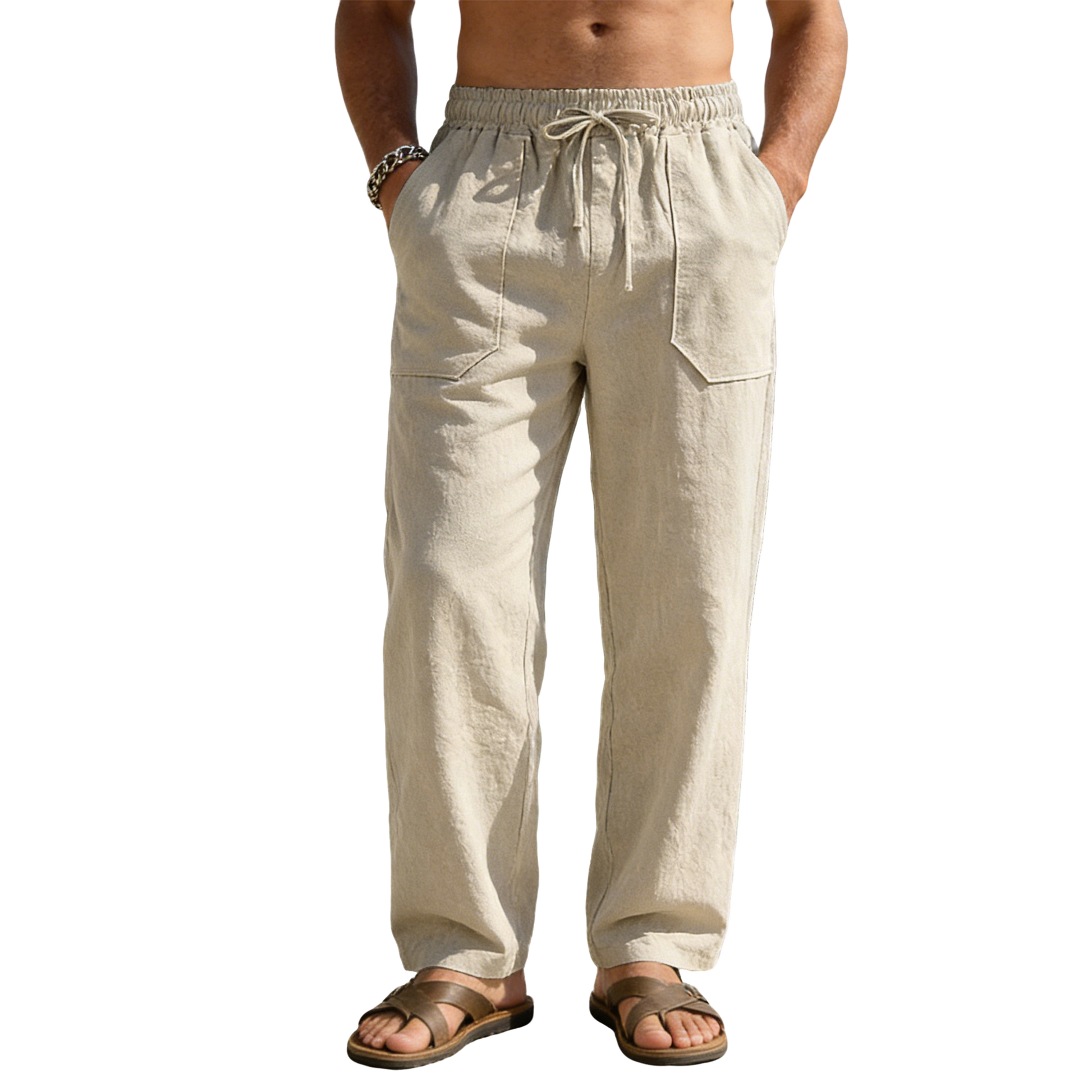 Pantalón de lino hombre color caqui