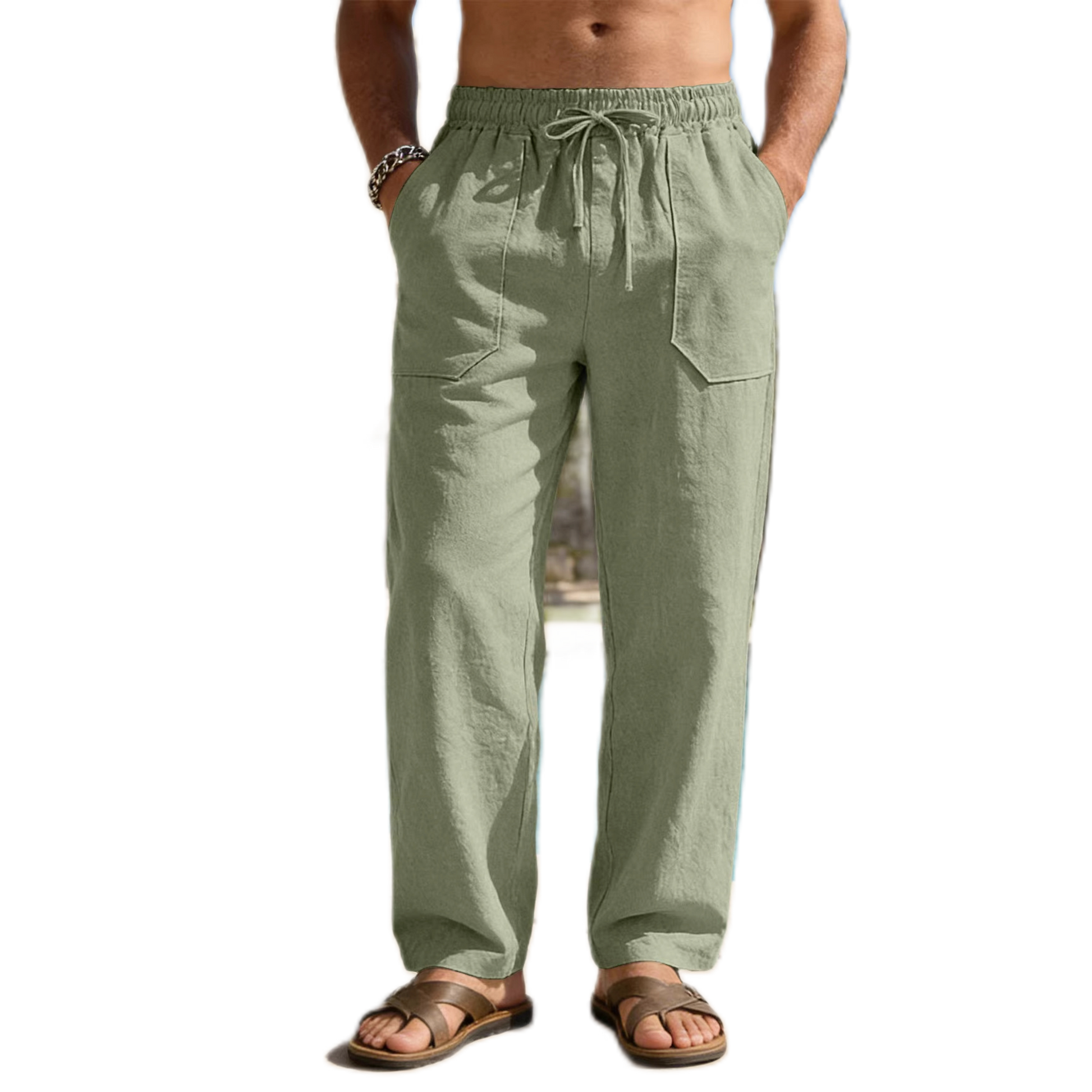Pantalón de lino hombre, corte suelto