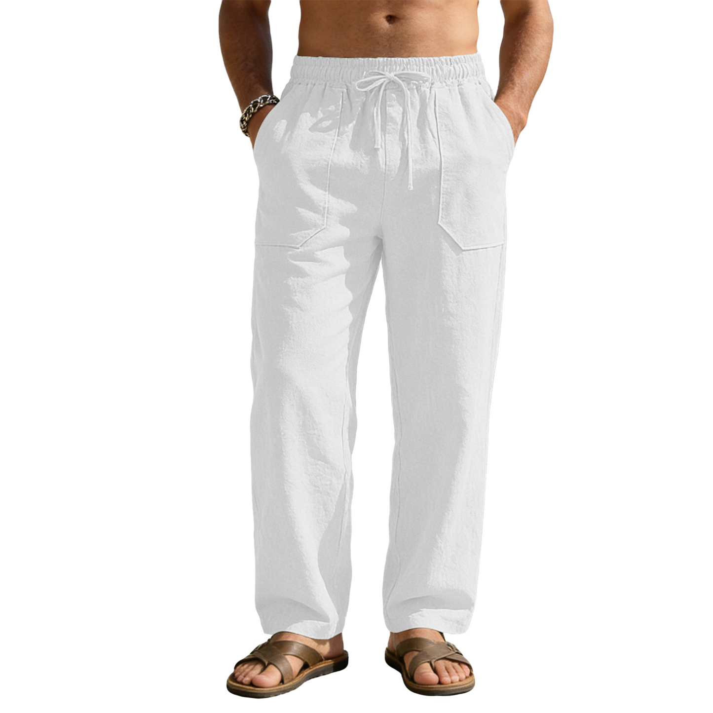 Pantalón de lino hombre color blanco