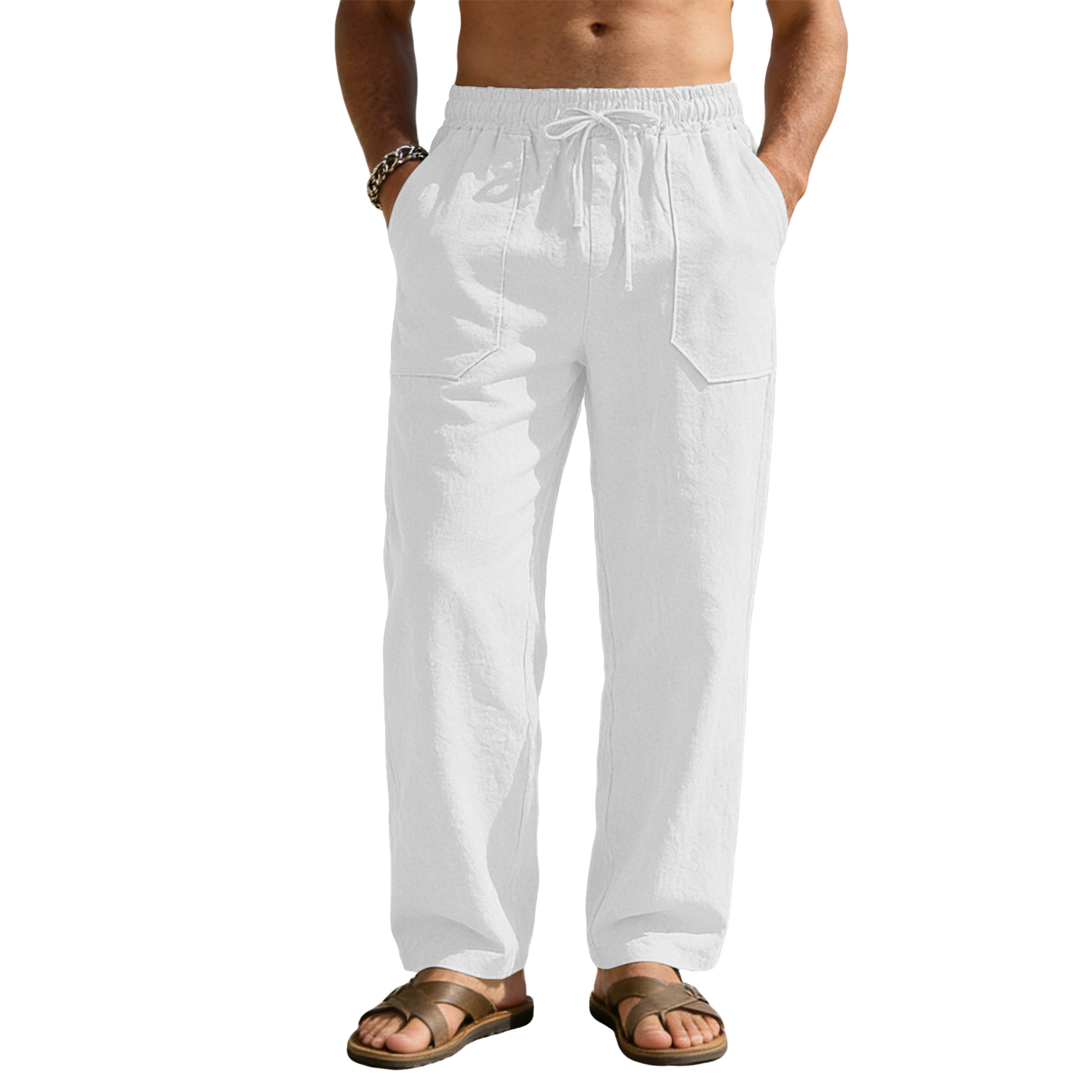 Pantalón de lino hombre color blanco
