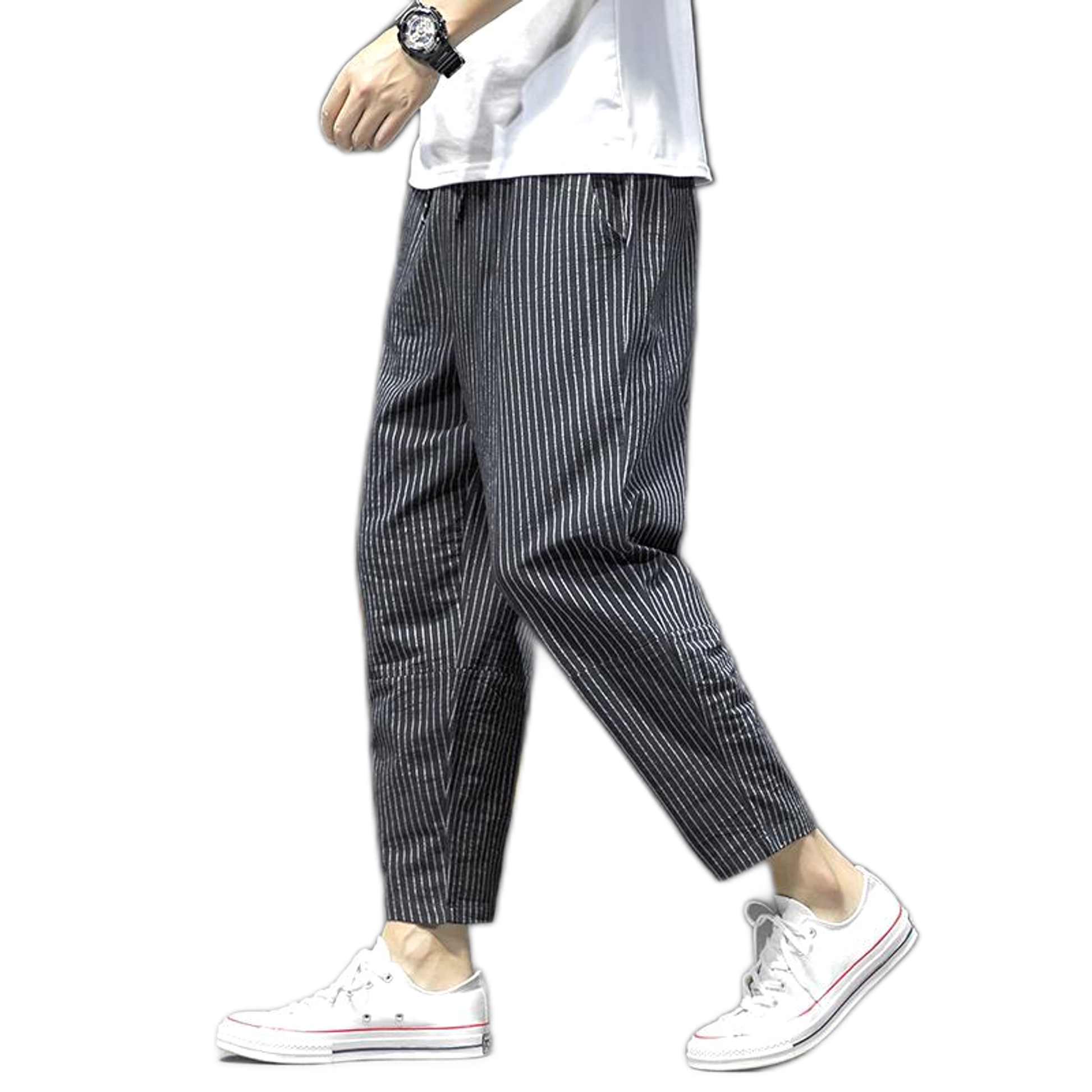 Pantalón de algodón hombre color negro, a rayas