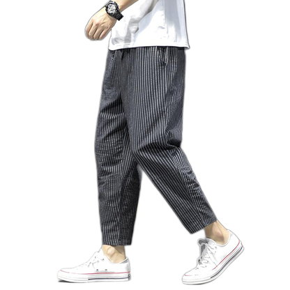 Pantalón de algodón hombre color negro, a rayas