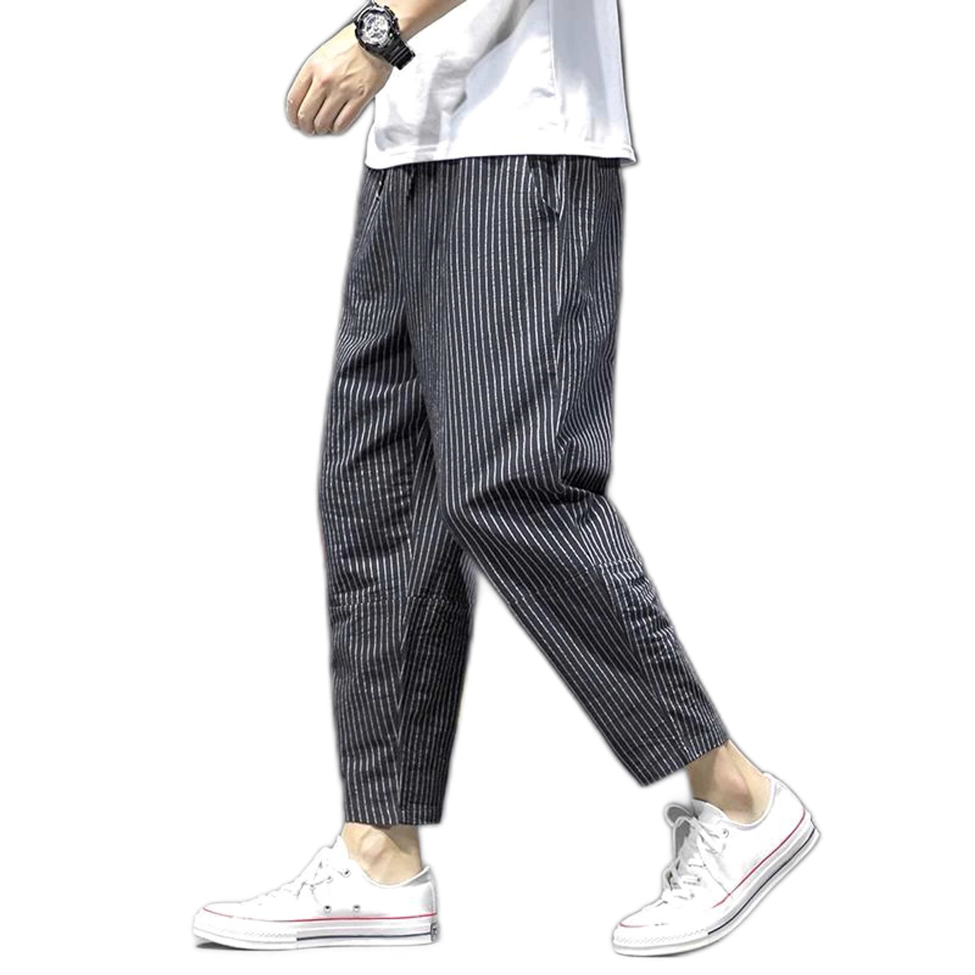 Pantalón de algodón hombre a rayas, largo cropped