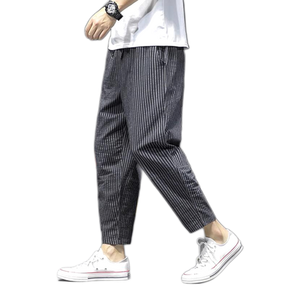 Pantalón de algodón hombre a rayas, largo cropped
