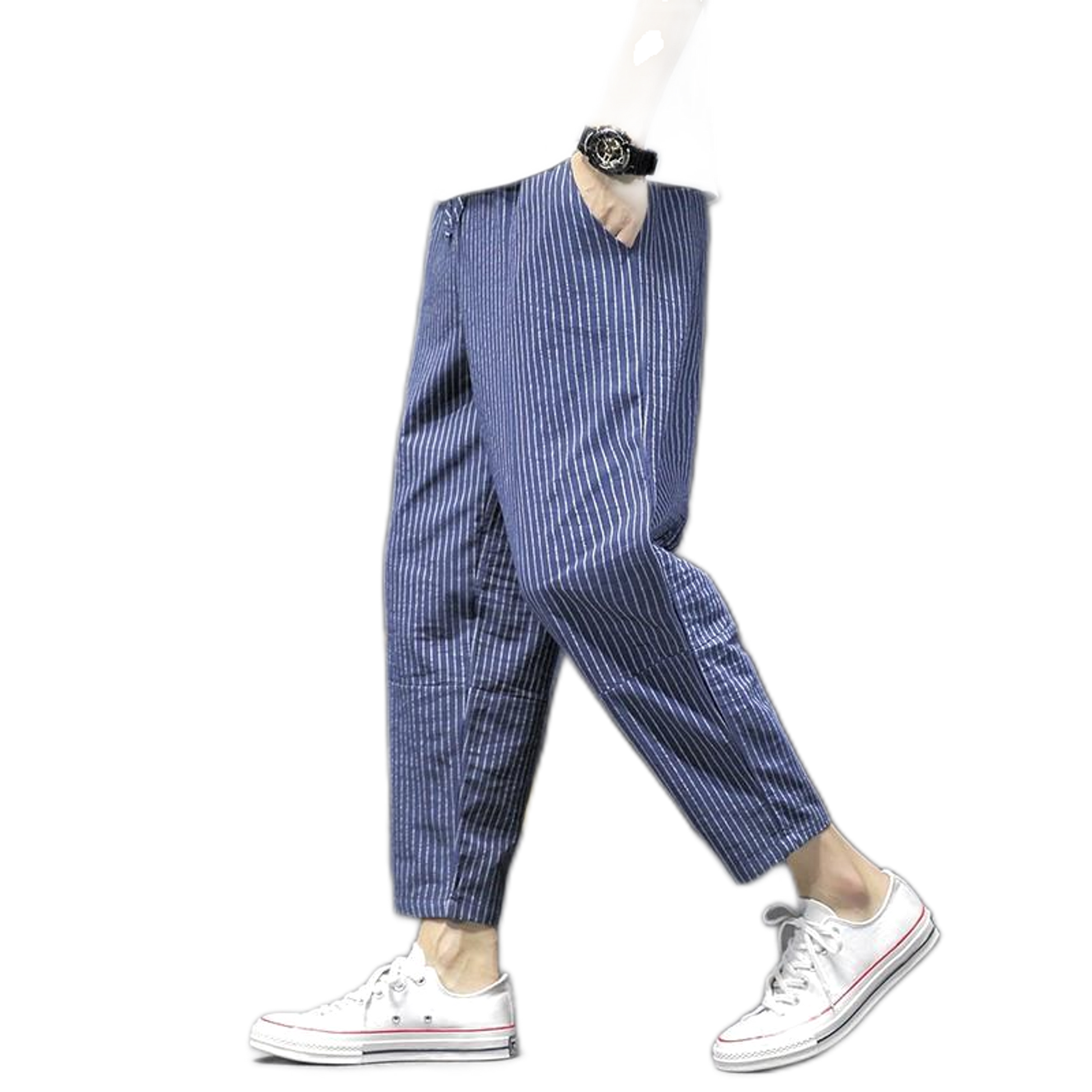 Pantalón de algodón hombre a rayas, largo cropped