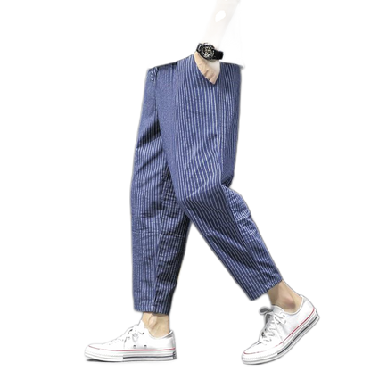 Pantalón de algodón hombre a rayas, largo cropped