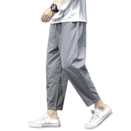 Pantalón de algodón hombre color gris, a rayas