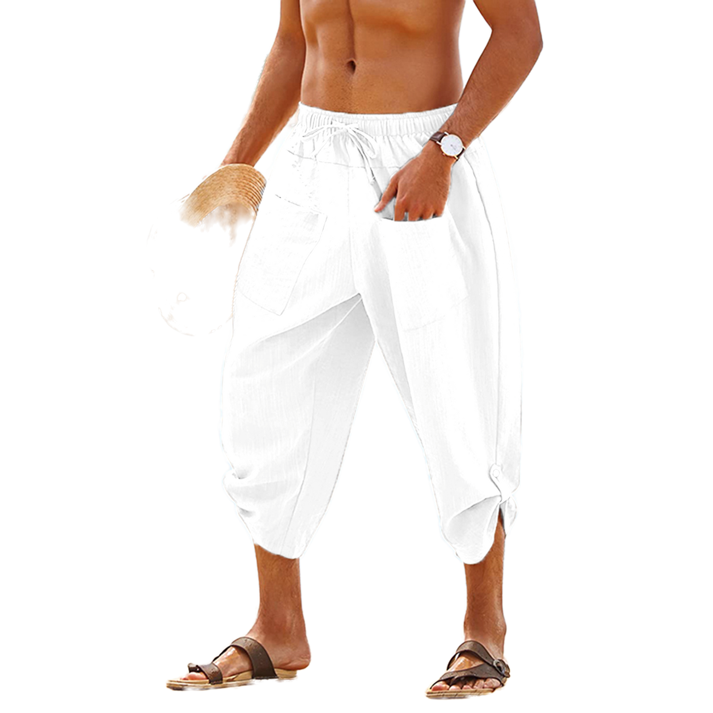 Pantalón de algodón hombre color blanco