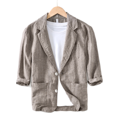 Camisa de lino hombre color café