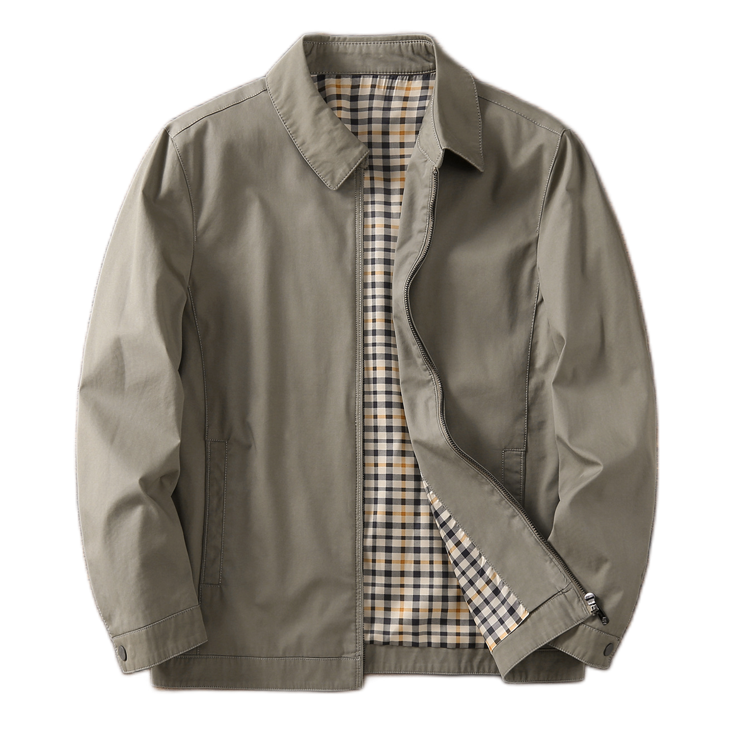 Chaqueta de algodón hombre color caqui oscuro, con solapa