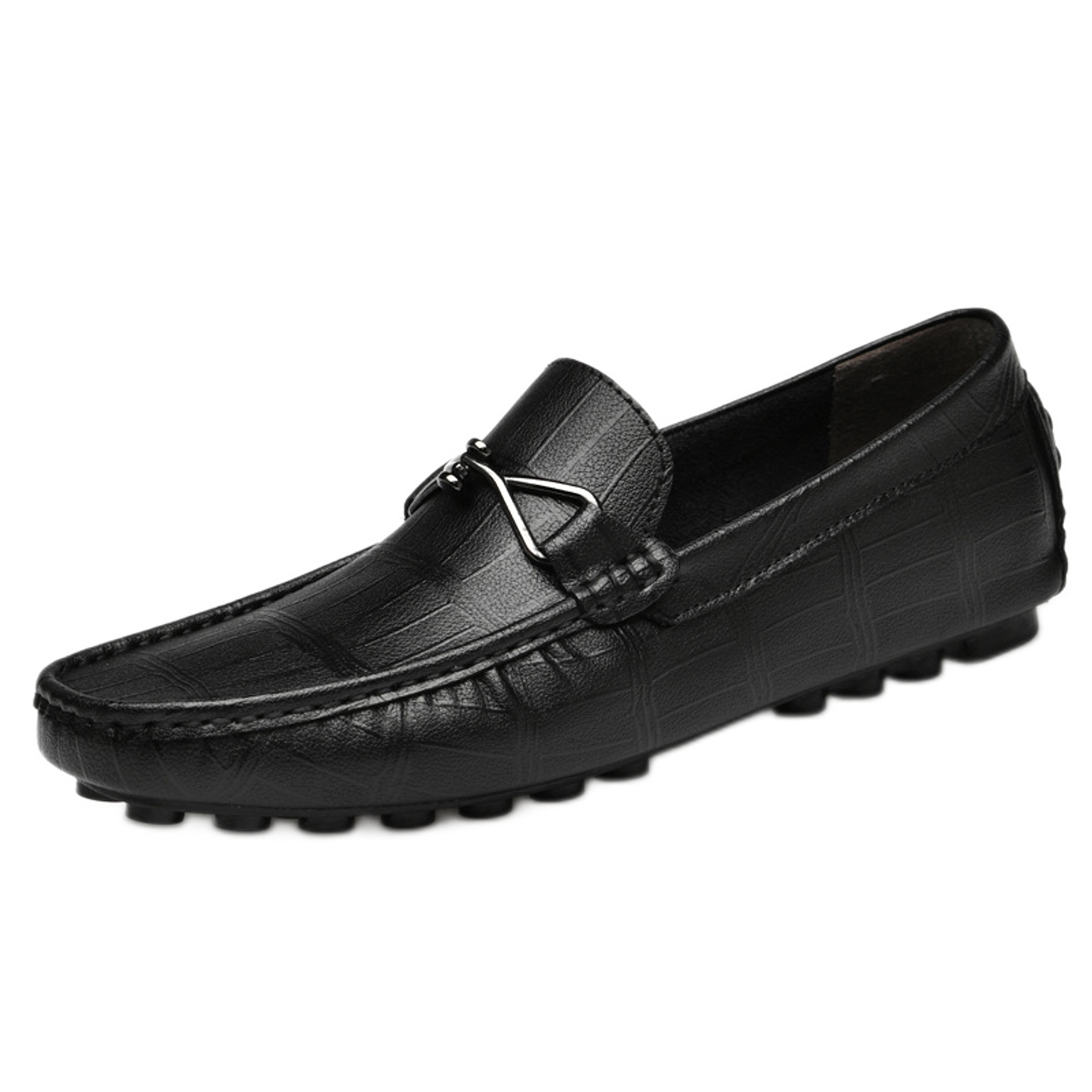 Mocasín de cuero hombre color negro, suela plana