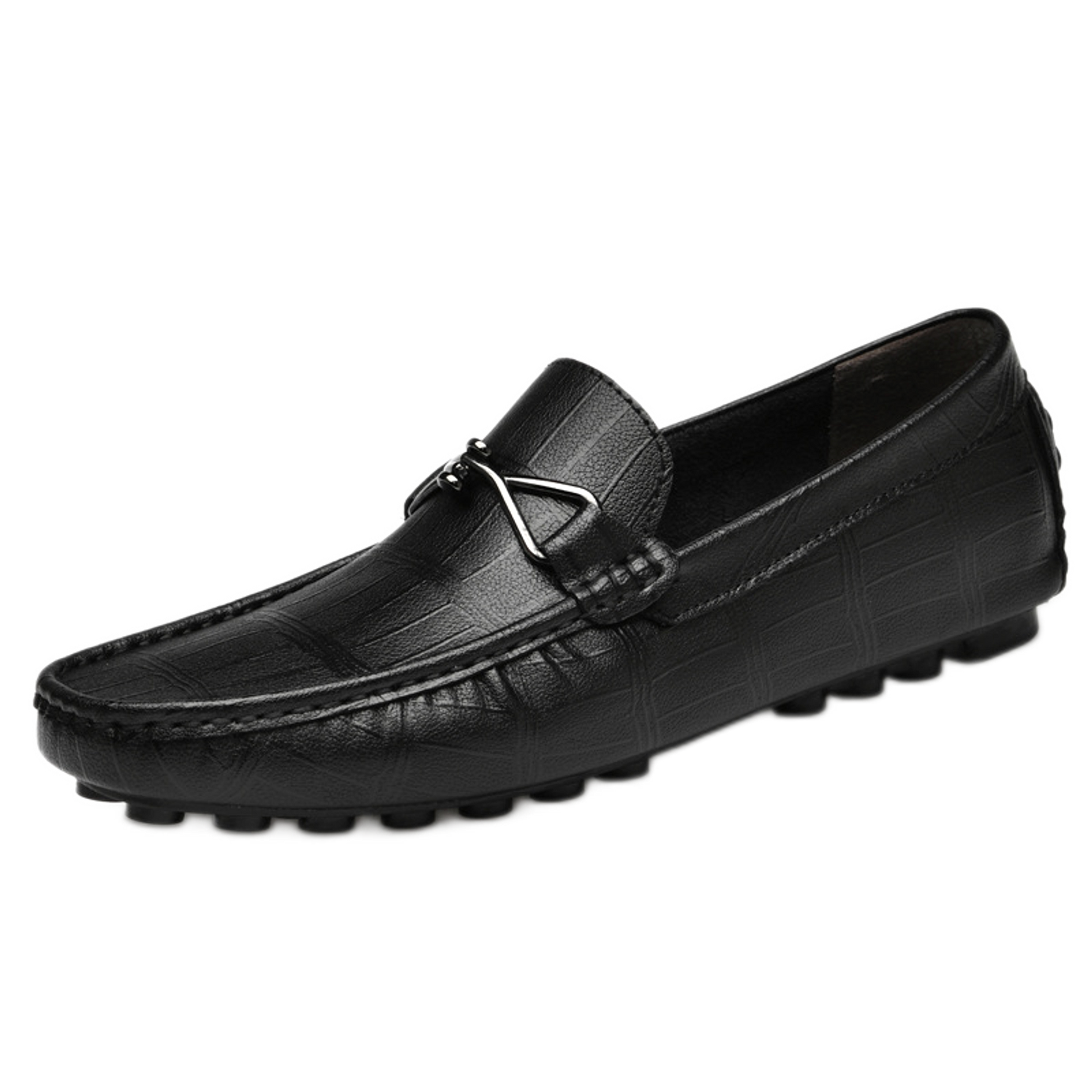 Mocasín de cuero hombre color negro, suela plana