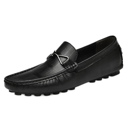 Mocasín de cuero hombre color negro, suela plana