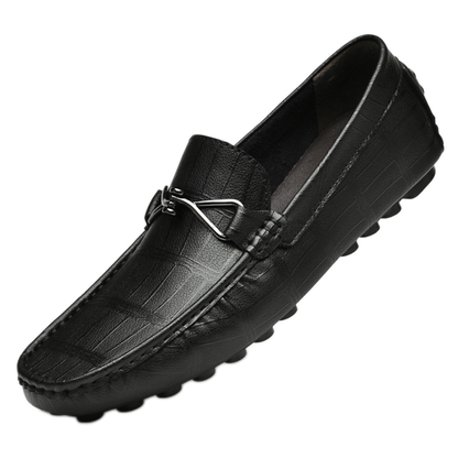 Mocasín de cuero hombre color negro, alza de 6 cm
